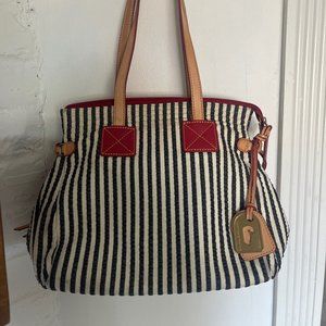 1975 Vintage Dooney & Bourke Black and White Striped Purse with Hot Pink Interio